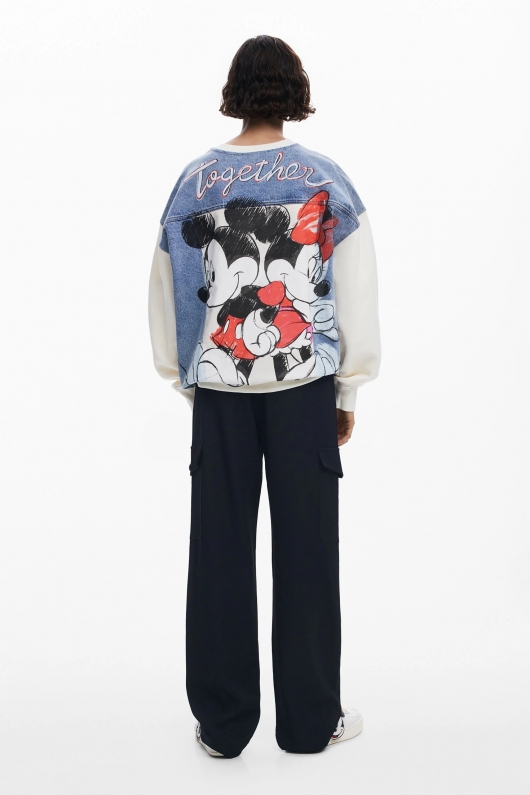 Hanorac alb oversize cu glugă Mickey™ și Minnie™