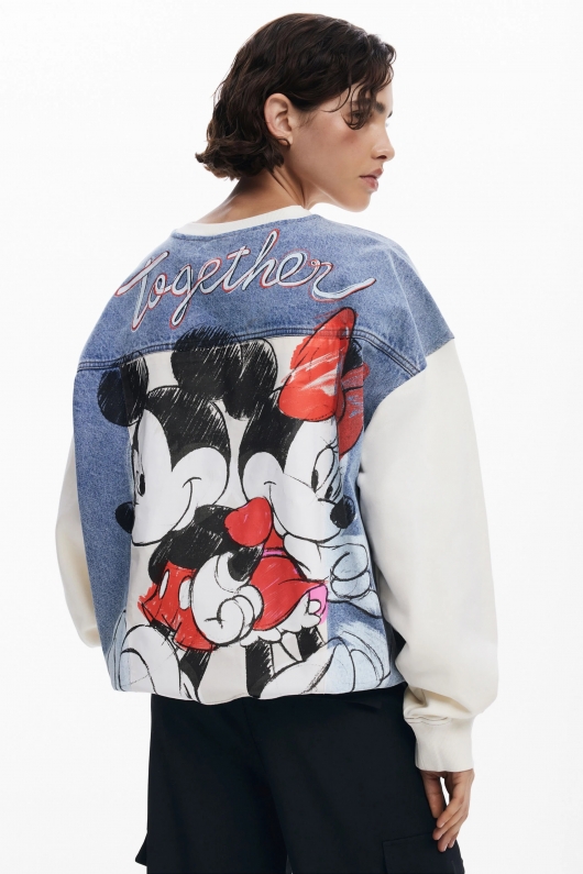 Hanorac alb oversize cu glugă Mickey™ și Minnie™