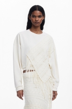 Hanorac crem oversize cu franjuri