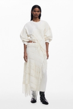 Hanorac crem oversize cu franjuri