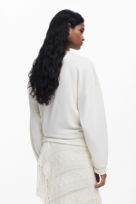 Hanorac crem oversize cu franjuri