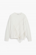Hanorac crem oversize cu franjuri