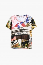 Tricou regular cu imprimeu multicolor și mâneci scurte