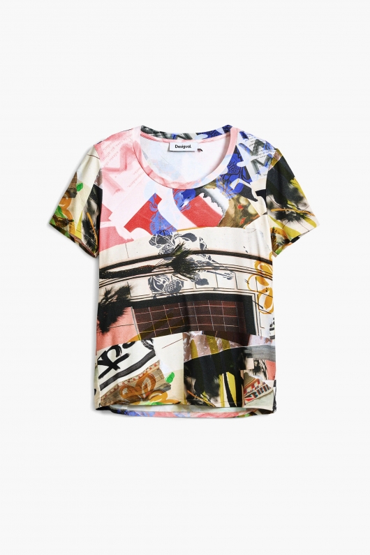Tricou regular cu imprimeu multicolor și mâneci scurte