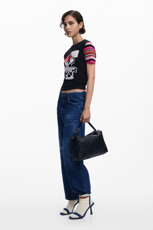Tricou alb cu imprimeu Minnie Mouse și mâneci scurte