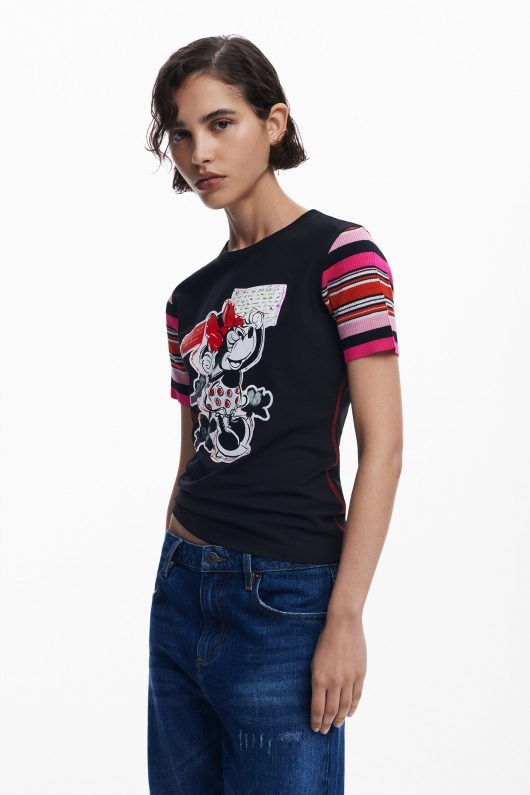 Tricou alb cu imprimeu Minnie Mouse și mâneci scurte