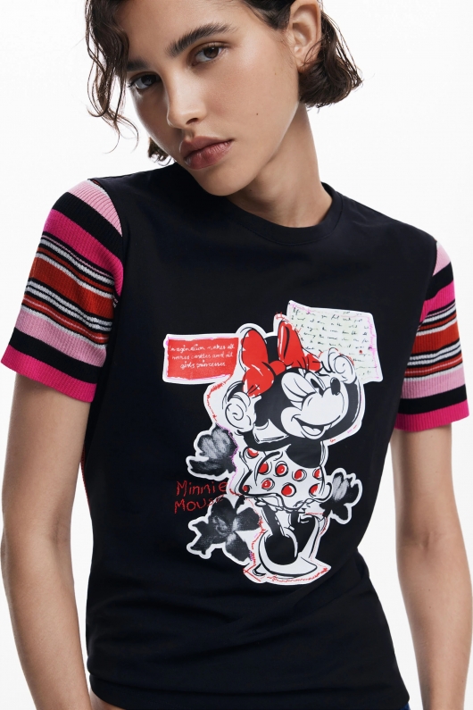 Tricou alb cu imprimeu Minnie Mouse și mâneci scurte