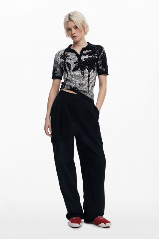 Tricou tricot multicolor cu imprimeu floral
