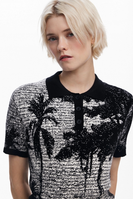 Tricou tricot multicolor cu imprimeu floral