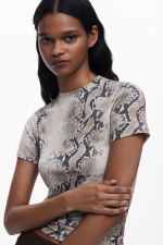 Tricou multicolor cu animal print și mâneci scurte