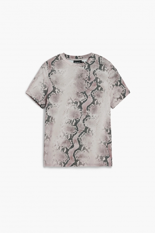 Tricou multicolor cu animal print și mâneci scurte