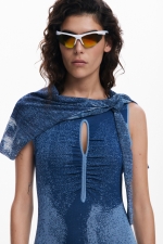 Rochie albastră tricotată asimetrică midi