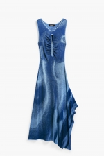 Rochie albastră tricotată asimetrică midi