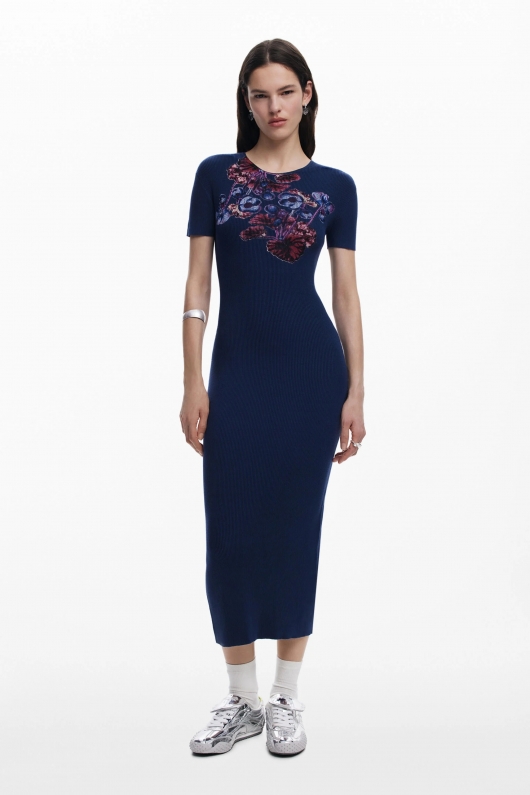 Rochie albastră midi cu imprimeu floral
