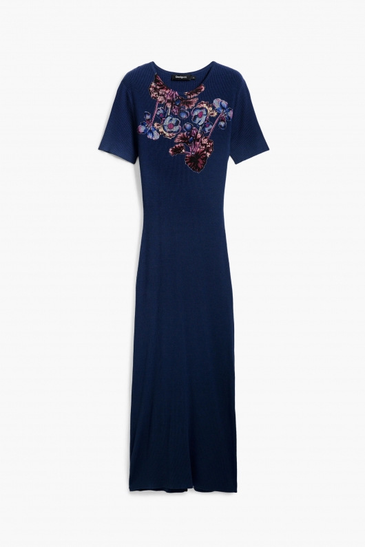 Rochie albastră midi cu imprimeu floral