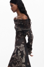 Rochie maro tricot mulată cu mâneci lungi