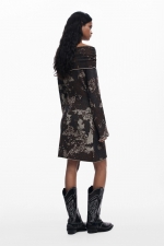 Rochie maro tricot mulată cu mâneci lungi