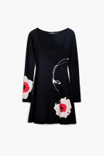 Rochie mini neagră tip cămașă cu flori