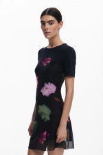 Rochie neagră tip cămașă cu print floral