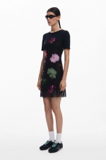 Rochie neagră tip cămașă cu print floral