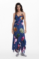 Rochie albastră midi cu imprimeu floral