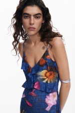 Rochie albastră midi cu imprimeu floral