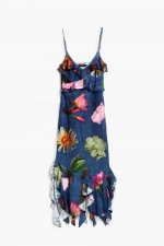 Rochie albastră midi cu imprimeu floral