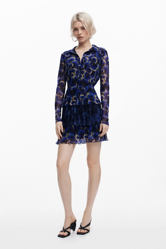 Rochie albastră midi cu imprimeu floral