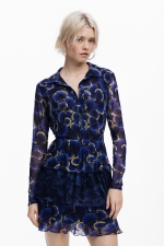 Rochie albastră midi cu imprimeu floral