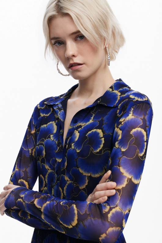 Rochie albastră midi cu imprimeu floral