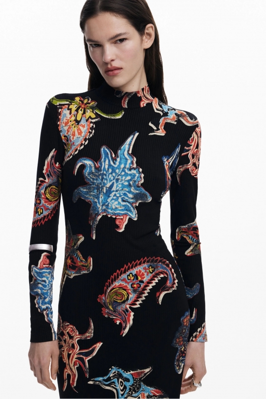 Rochie midi albastră tricot mulată