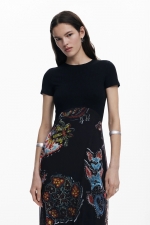 Rochie elegantă clos cu imprimeu floral multicolor