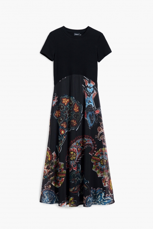 Rochie elegantă clos cu imprimeu floral multicolor