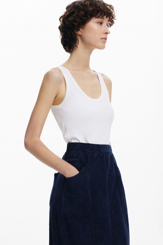 Rochie midi cu doua tipuri de materiale
