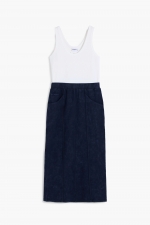 Rochie midi cu doua tipuri de materiale