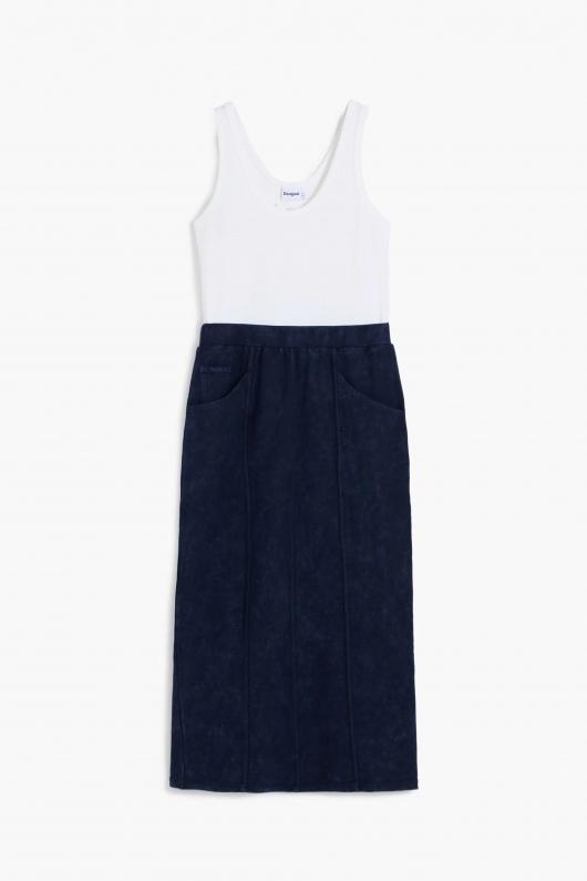 Rochie midi cu doua tipuri de materiale