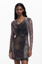 Rochie midi din tull, animal print