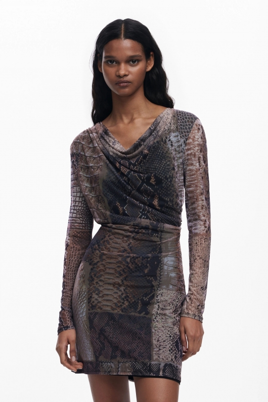 Rochie midi din tull, animal print
