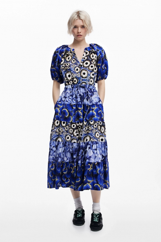 Rochie elegantă midi cu imprimeu floral multicolor