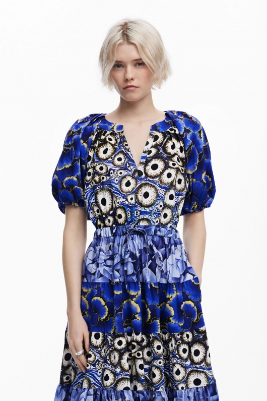 Rochie elegantă midi cu imprimeu floral multicolor