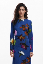 Rochie lungă cămașă cu print floral multicolor