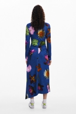 Rochie lungă cămașă cu print floral multicolor