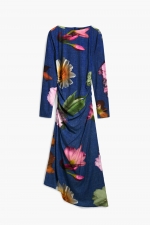 Rochie lungă cămașă cu print floral multicolor