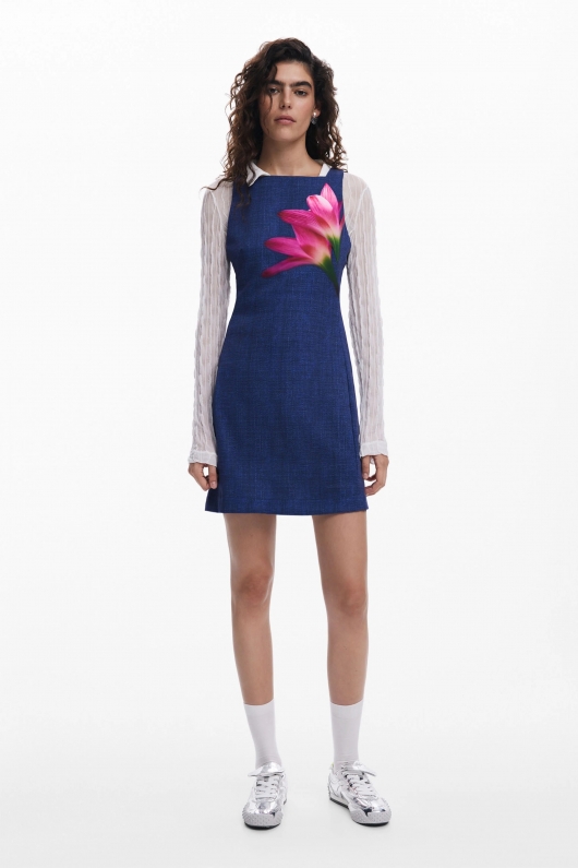 Rochie mini albastră tip cămașă efect denim