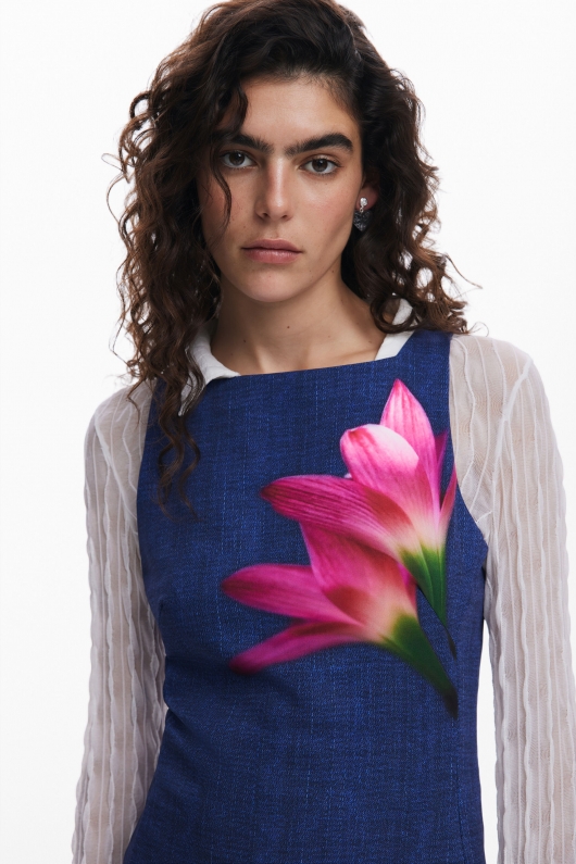 Rochie mini albastră tip cămașă efect denim