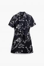 Rochie neagra albă tip cămașă cu mâneci lungi