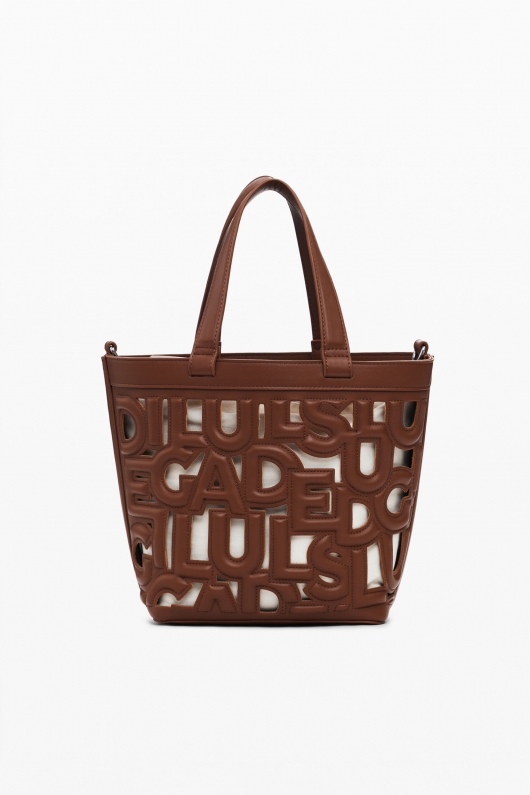 Geantă crossbody maro cu perforații și plic