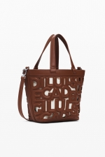 Geantă crossbody maro cu perforații și plic