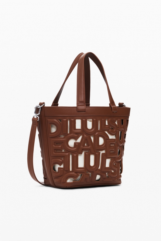 Geantă crossbody maro cu perforații și plic