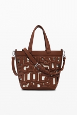 Geantă crossbody maro cu perforații și plic